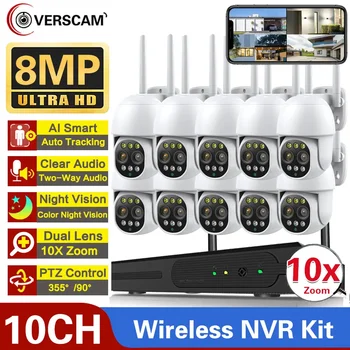 10CH NVR Беспроводная система видеонаблюдения 4K 8MP Color Ночное видение Видеонаблюдение Набор WiFi Nvr Kit Видеонаблюдение Наружные IP66 10-кратные зум-камеры