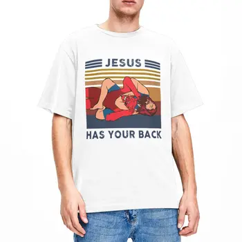 Jesus Has Your Back Wrestling Мужчины Женщины Футболки Винтажные смешные вещи Юмористическая футболка Футболка с коротким рукавом и круглым вырезом