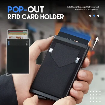 Алюминиевый держатель карты RFID Держатель кредитной карты Автоматический всплывающий ящик для банковских карт Умный быстросъемный женский кошелек Мини-пакет