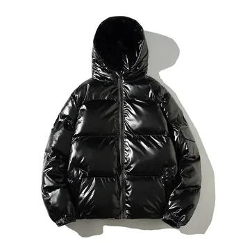 Зимние однотонные глянцевые парки Мужская толстая куртка с капюшоном 2023 Новое теплое пальто Harajuku Мужские повседневные куртки на молнии Ветрозащитная верхняя одежда