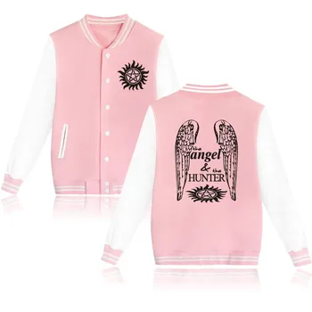 Сверхъестественный ангел и охотник Бейсбольная форма Флисовая куртка Женщины Мужчины Уличная одежда Хип-хоп С длинным рукавом Розовые толстовки с капюшоном